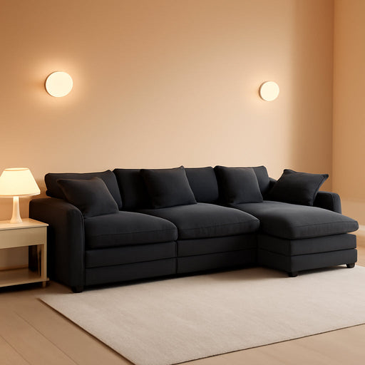 111.4-Inch L-Shaped Black High-Resilience-Deep-Seat Sectional Sofa