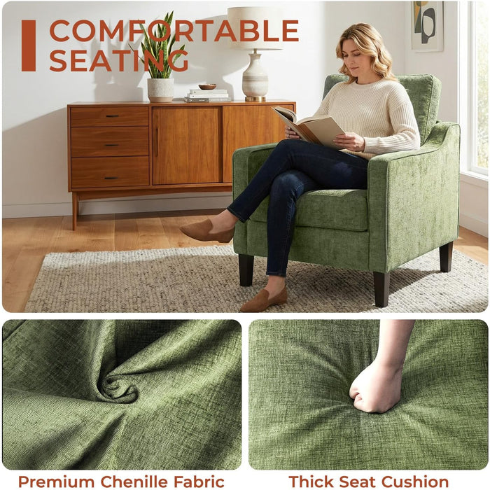 Green Chenille Accent Armchair With Removable Cover