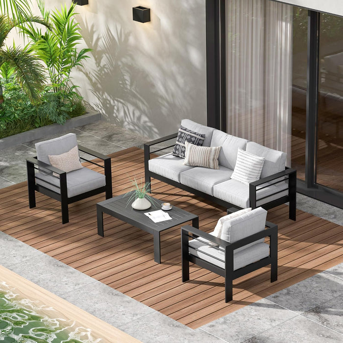 Aluminum Patio Furniture Set for All Weather, Oversized Metal Outdoor Furniture Set with 27.5" Deep Seat and 10" Back Cushion, Patio Conversation Sets with Wide Armrest, Light Gray