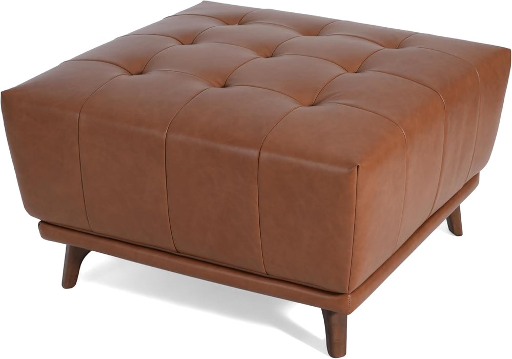 Kinsley Square Ottoman Footstool, Ottoman Chair with Large Seat, Faux Leather Upholstery Coffee Table, Modern Side Table for Living Room Bedroom Home Decor, Brown