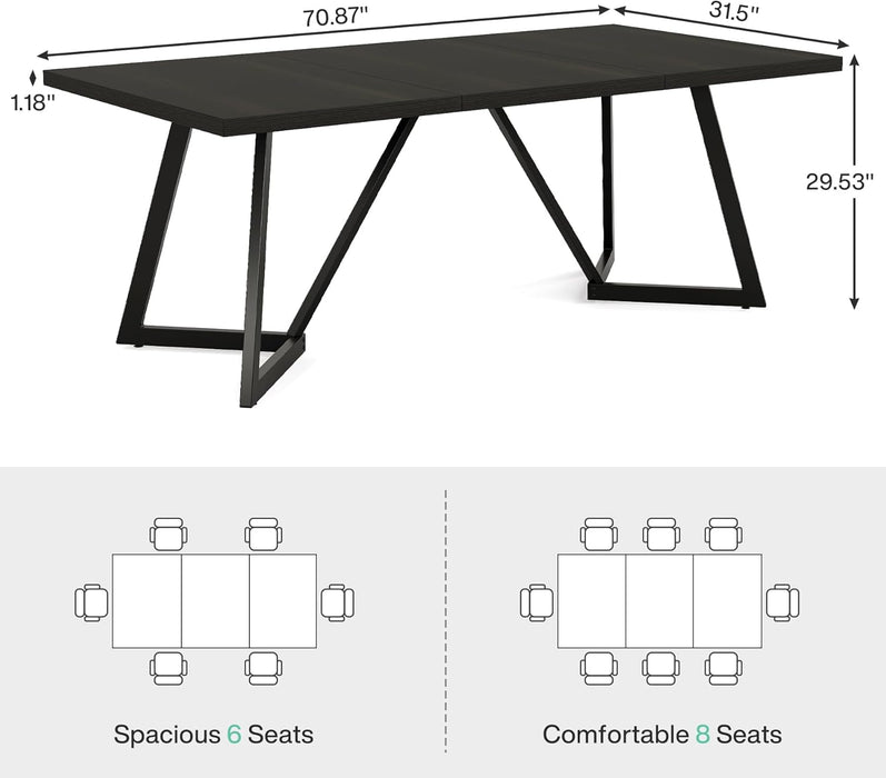 70.86-Inch Large Executive Desk, Modern Computer Office Desk Workstation with Metal Frame, Rectangular Laptop Desk Study Writing Table for Home Office (Black)