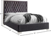 Lexi Collection Modern | Contemporary Velvet Upholstered Bed with Deep Tufting, Polished Chrome Stainless Steel Frame and Legs, Queen, Grey