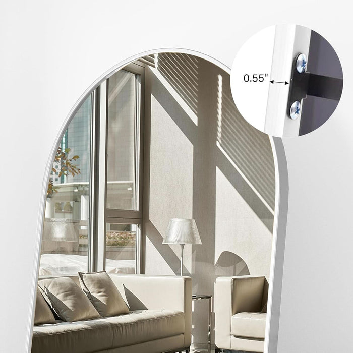 76"X34" Arch Full Length Mirror, Floor Length Hanging or Leaning, Body Mirror with Stand or Wall Mounted, Arched-Top Aluminum Frame for Bedroom (White)