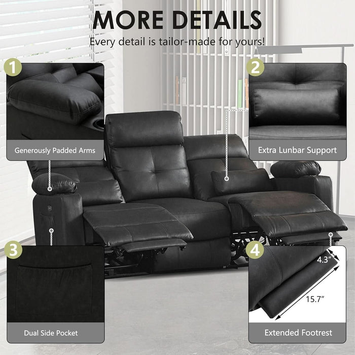 Power Reclining Sofa with Heat and Massage, Electric Reclining Couch with Extended Footrest, Wall Hugger Recliner Sofa 3 Seater with USB Ports & Cup Holders for Living Room, Bedroom