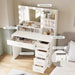 Vanity Desk with Mirror and Lights, Makeup Vanity with 5 Drawers and 3 Storage Shelves, 3 Color Modes & Adjustable Brightness Dressing Table, Vanity for Girls, White