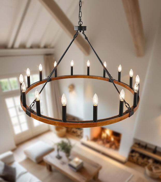 40 Inch Wagon Wheel Chandelier 16-Light Solid Wood Farmhouse Chandelier