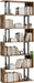6 Tier Geometric Bookcase,S Shaped Bookshelf, Wood Decorative Storage Shelving, Modern Freestanding Display Shelves, Tall Book Shelf Unit for Living Room Bedroom, Rustic Brown