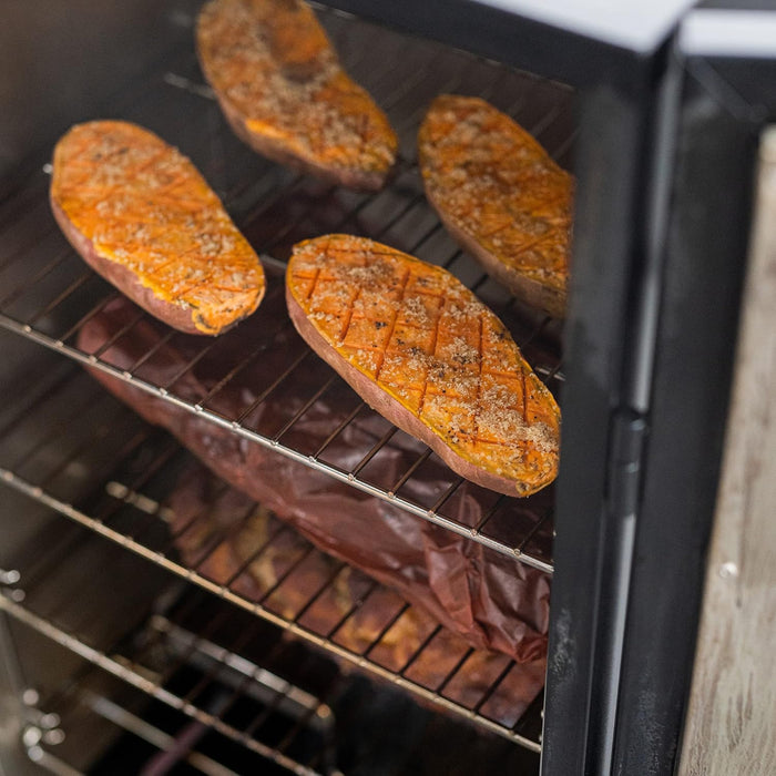 ® 30-Inch Electric Vertical BBQ Smoker with Analog Temperature Control, Chrome Smoking Racks and 535 Cooking Square Inches in Black, Model MB20070210