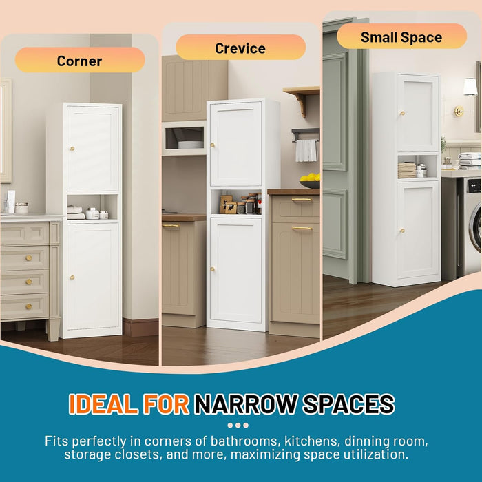 67 Inches Tall Narrow White Adjustable StorageCabinet