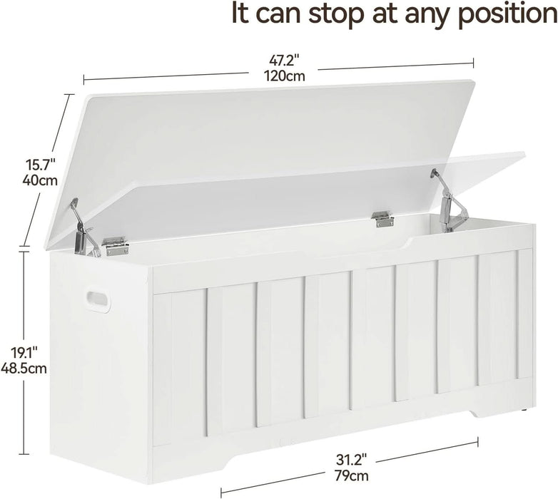 47.2" Storage Chest Extra Large,Storage Trunk with 2 Safety Hinges,Wooden Storage Bench,Shoe Bench,47.2X15.7X19.1 Inch,Easy Assembly,Storage Bench for Bedroom,Living Room,Entryway(White).