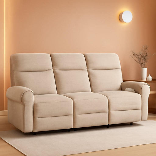 87.8" Wall Hugger Power Reclining Sofa with Drop down Table, 3-Seater Recliner Couch for Small Spaces Living Room RV, USB Ports, Fabric PR635M3 (Beige)