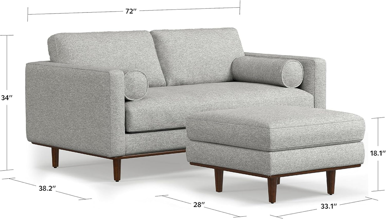 Morrison Mid-Century Modern 72 Inch Wide Sofa with Ottoman Set in Mist Grey Woven-Blend Fabric for the Living Room and Family Room