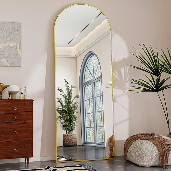 56" X 21" Arch Full Length Mirror - Floor Full Body Mirror with Aluminum Frame - Standing, Leaning or Hanging, for Bedroom, Living Room, Gold