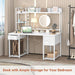 Desk with LED and Outlets, Gaming Desk with Hutch, 47.2'' Computer Desk with Drawers, Reversible Office Desk with Storage Bookshelf Large Workstation Desk with Shelf, Desk for Home, White