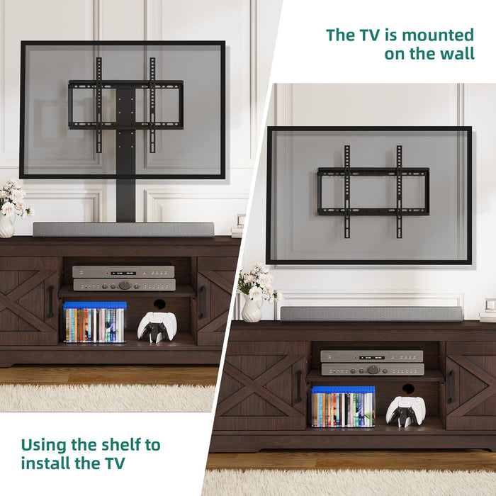 Farmhouse TV Stand with Mount, Sturdy TV Stand Mount for 32/45/55/60/65/70 Inch Tvs, Entertainment Center with Adjustable Shelf, TV Cabinet Media Console for Living Room, Espresso