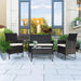 4-Piece Patio Conversation Set Outdoor Furniture with Cushion, Rattan Wicker Chairs, a Sofa and Coffee Table with Tempered Glass Top for Backyard Porch Garden Poolside Balcony (Brown+Beige)
