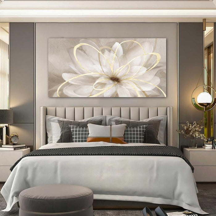 Flower Pictures Wall Decor Oil Painting 24X48 Inches Abstract Artwork for Bedroom Living Room Home Office Wall Decorations, Gold