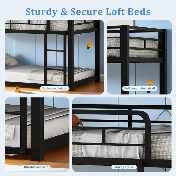 Metal Bunk Bed with Trundle,Twin over Twin Bunk Bed Frame with Ladder and Safety Rails for Triple Metal Bunk Can Be Divided into Two Beds (Black-Twin over Twin over Twin)