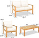 Outdoor 4-Piece Acacia Wood Chat Set, 4 Seater Acacia Wood Conversation Sofa and Table Set with Water Resistant Cushions, Teak Finished (1, White)