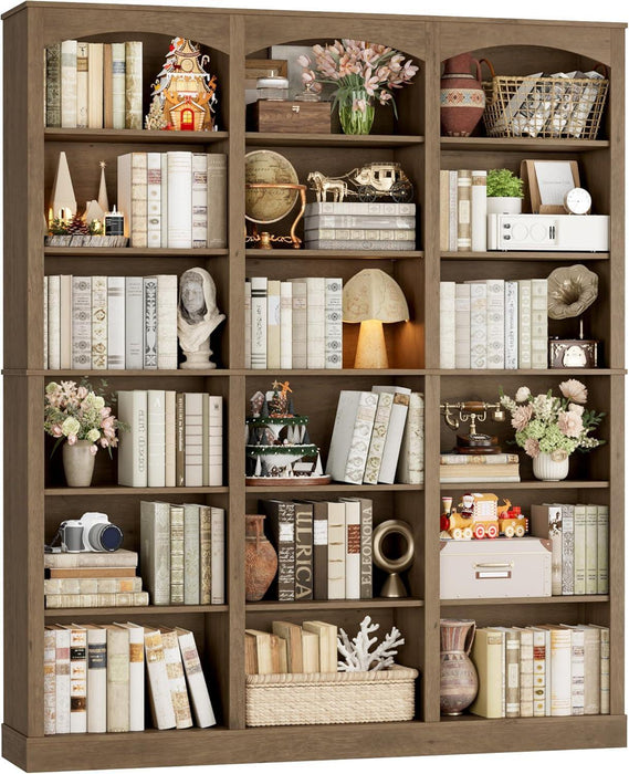 71" Triple Wide Bookshelf, 6 Tier Tall Bookshelf, Large Arched Bookcase with Curved Baffle, 63.4" Wide Book Shelf with 18 Open Display Shelves for Living Room, Study, Phoebe Zhennan