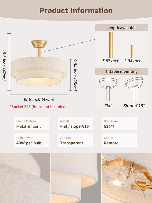 Boho Ceiling Fan with Light, Caged Fabric Fandelier Rattan Chandelier Fan