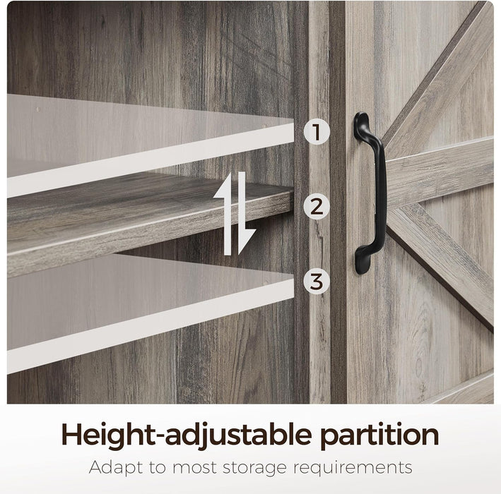 TV Stand for 65 Inch TV, Farmhouse TV Console Table for Living Room, Tall Entertainment Center with Double Barn Doors, Gray