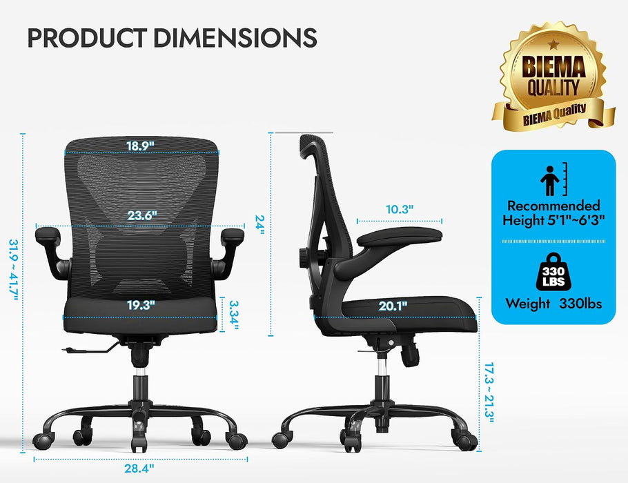 Office Chair: 330LBS Mesh Ergonomic Desk Chair Comfy with 3D Lumbar& Swivel