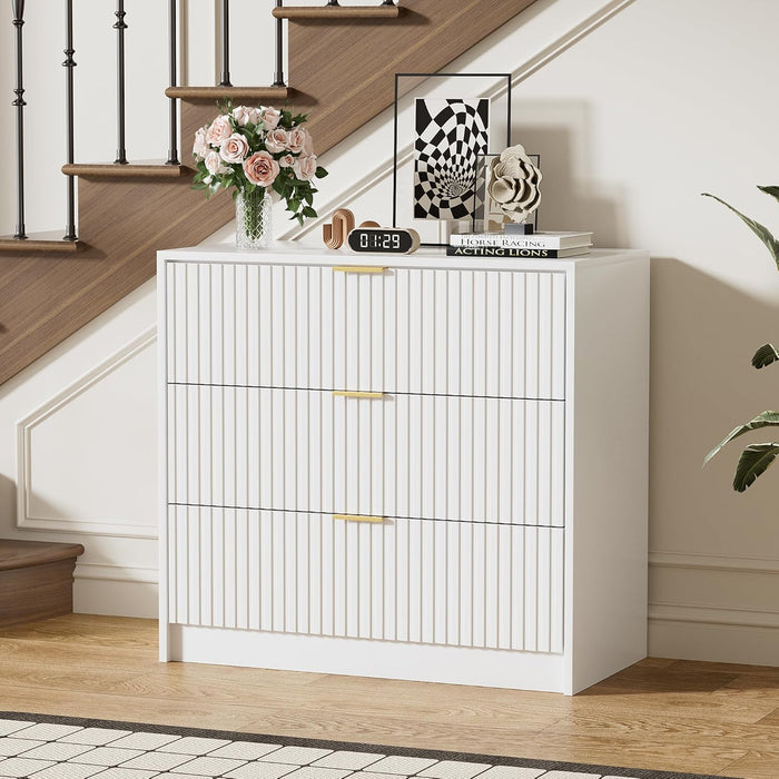 White Contemporary Dresser With Three Impressive Drawers