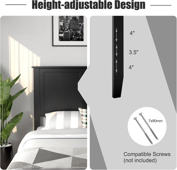 Flat Panel Headboard with Pre-Drilled Holes for Height Adjustment, Thickened Wooden Bed Backboard, Full Size, Black