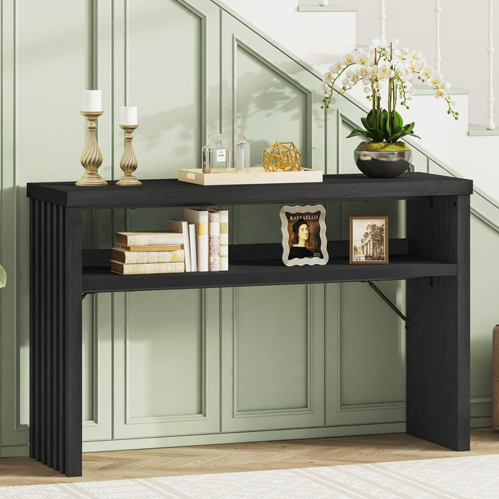 Black Console Table 47 Inches, Entryway Table with Storage, Sofa Tables Narrow Long, Wooden Couch Tables behind Sofa for Living Room, 2 Tier Entrance Tables