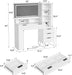 Fluted Vanity Desk with Mirror and Lights,48" Large Makeup Vanity Desk with Charging Station,Dressing Table with 4 Drawers & 3 Open Storage Shelves, Glass Top for Bedroom,Peal White