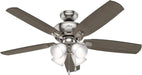 52 Inch Indoor Ceiling Fan with LED Lights - Ceiling Fan with Pull Chain, for Bedroom or Living Room, Standard Mount, No Remote, 5 Blades, Includes Bulbs - Amberlin 53216, Brushed Nickel