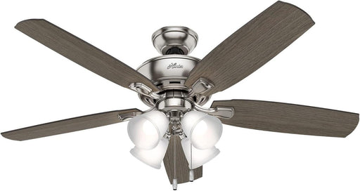 52 Inch Indoor Ceiling Fan with LED Lights - Ceiling Fan with Pull Chain, for Bedroom or Living Room, Standard Mount, No Remote, 5 Blades, Includes Bulbs - Amberlin 53216, Brushed Nickel