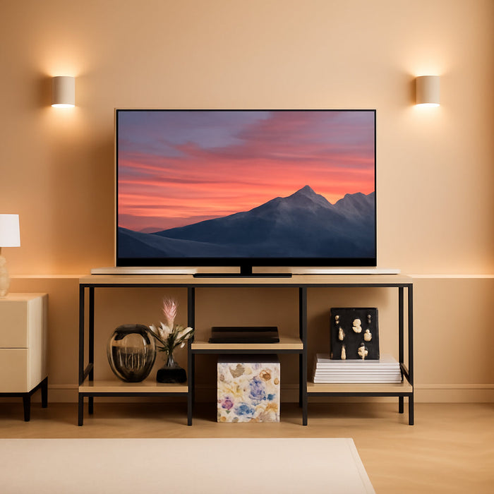 50 Inch TV Stand for Bedroom Rustic Grey Entertainment Center with Storage 3 Tier TV Consoles for Living Room TV Console Table Media Cabinet with Open Storage Shelves for 50 43 40 32 Inch TV