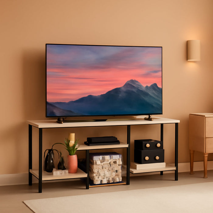 50 Inch TV Stand for Bedroom Rustic Grey Entertainment Center with Storage 3 Tier TV Consoles for Living Room TV Console Table Media Cabinet with Open Storage Shelves for 50 43 40 32 Inch TV