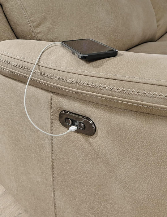 Next-Gen Durapella Power Reclining Sofa with Adjustable Headrest, USB, Extended Ottoman, Faux Leather, 80" W X 42" D X 42" H, Beige Sand