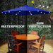 9 Ft Solar Umbrella 32 LED Lighted Patio Umbrella Table Market Umbrella with Tilt and Crank Outdoor Umbrella for Garden, Deck, Backyard, Pool and Beach (Navy Blue)