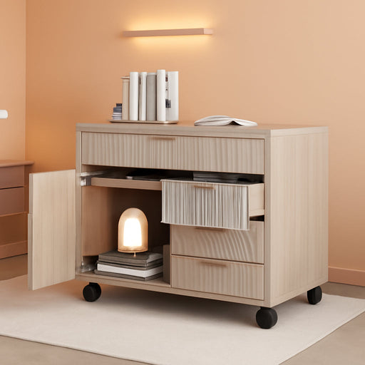 Portable Filing Cabinet Five Drawer Oakwood Finish