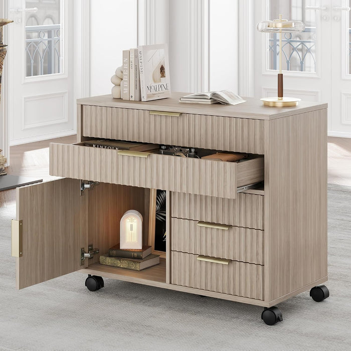 Portable Filing Cabinet Five Drawer Oakwood Finish
