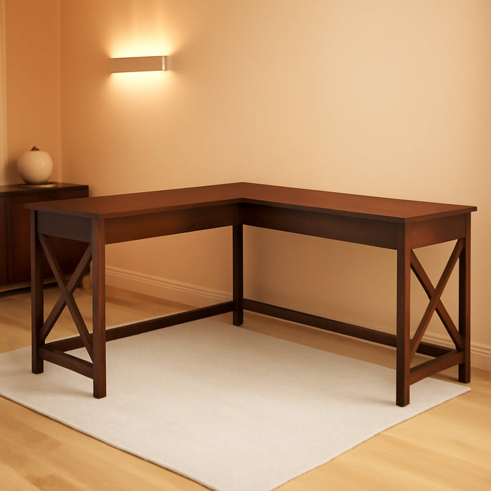 Bush Furniture Key West 60W Modern Farmhouse L Shaped Desk in Bing Cherry | 60-Inch Corner Table for Home Office