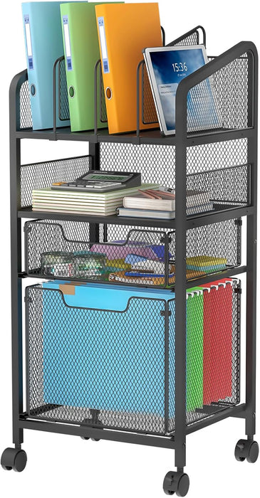 Rolling 4-Tier File Cabinet with Hanging Folders