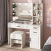 NEW White Vanity Desk with Mirror and Lights,Glass Top Vanity Table with 3 Drawers and Cabinets,Large HD Mirror Makeup Desk