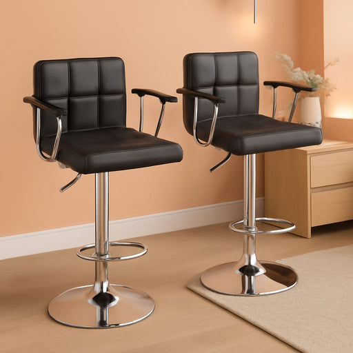 Bar Stools Set of 2,Armrest Adjustable Swivel Barstools with Back,Double Needle PU Leather Counter Height Bar Stools for Kitchen Island, Grey