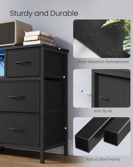 BELLAH Collection - Dresser for Bedroom with Outlets and LED Lights, TV Stand for Tvs up to 55 Inches, Chest of Drawers, 8 Drawers, Steel, Industrial, Modern, Ink Black ULGS433BH02S