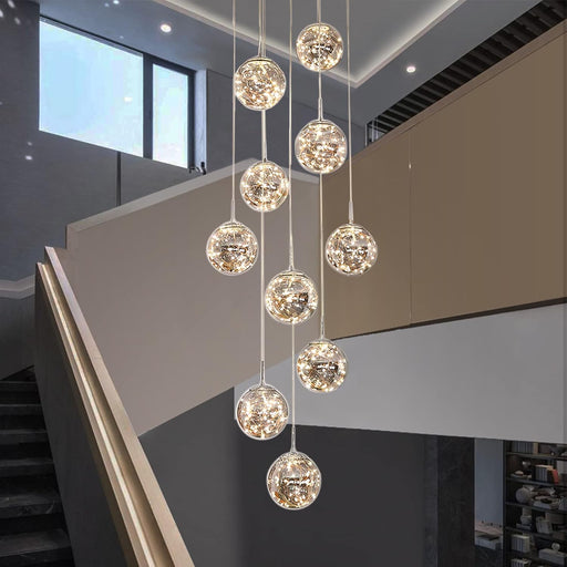 Grey LED Staircase Crystal Chandelier Adjustable Length
