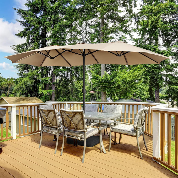 13 Ft Triple-Size Patio Umbrella W/Base Included - Market Extra-Large Double Sided Umbrella - Twin-Size Patio Parasol W/Easy Crank & 12 Strong Ribs & Ventilation Openings, Tan