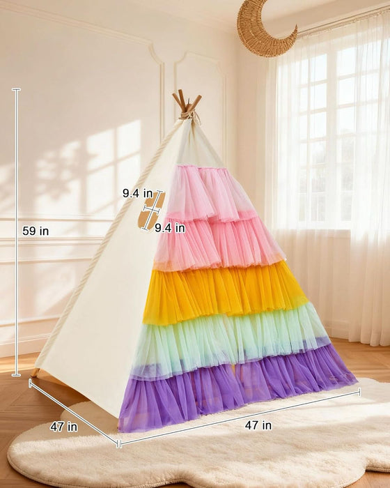 kids teepee tent Colorful Multicolor Teepee Tent With Rainbow Gauze