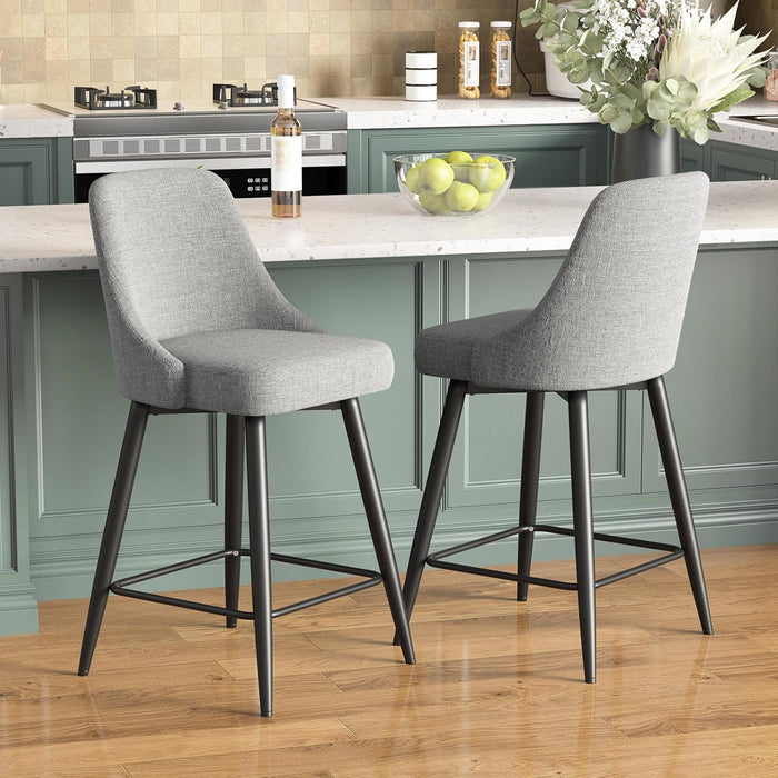Swivel Bar Stools with Backs, 26" Counter Height Barstools Set of 2, Upholstered Linen Fabric High Chairs for Island Kitchen