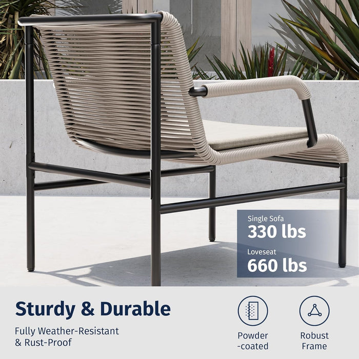 4 Piece Patio Furniture Set, Outdoor Furniture with PE Wicker Rattan Chairs and Coffee Table, Modern Patio Conversation Set with Soft Pad for Garden, Backyard and Porch, Apricot