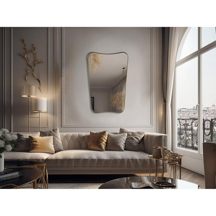 Gold Mirror, 24X36 Irregular Wall Mirror, Gold Antique Bathroom Vanity Mirror, Scalloped Mirror, Asymmetrical Mirror in Stainless Steel Metal Frame Wall Mount Horizontal or Vertical